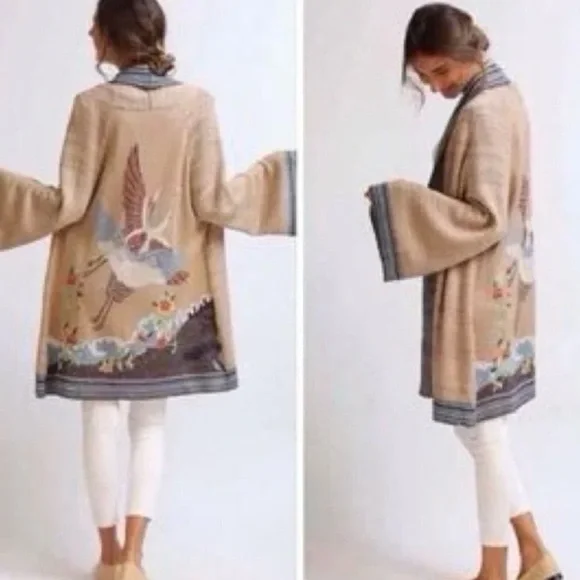 Anthropologie Embroidered Crane Cardigan NWOT - Picture 6 of 14